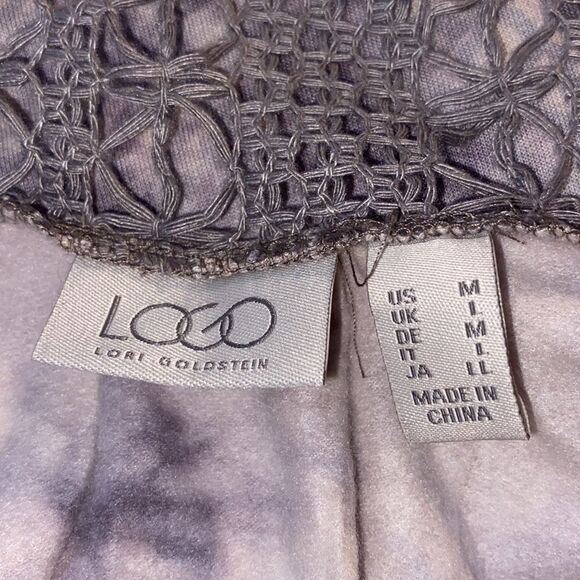 LOGO Lori Goldstein Wm’s Sz Med Logo Tie-Dye Lace Open Front Cardigan - Picture 4 of 5